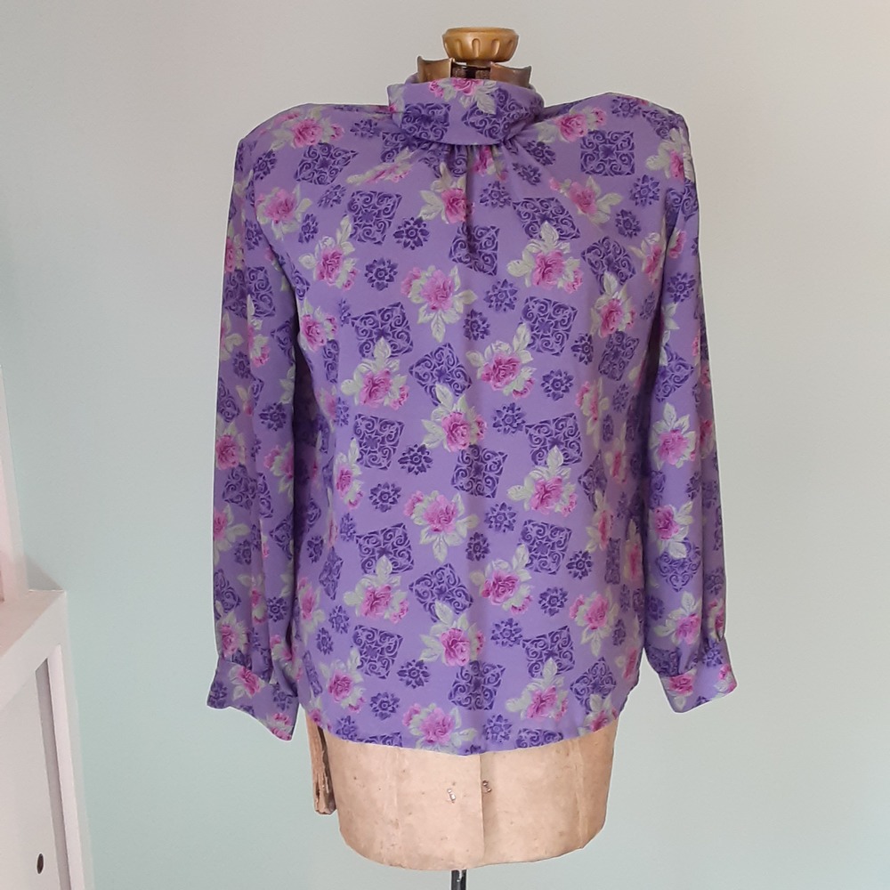 PENDLETON COUNTRY SOPHISTICATES FLORAL PRINT BLOUSE PURPLE ROSE GREEN PINK SZ 6